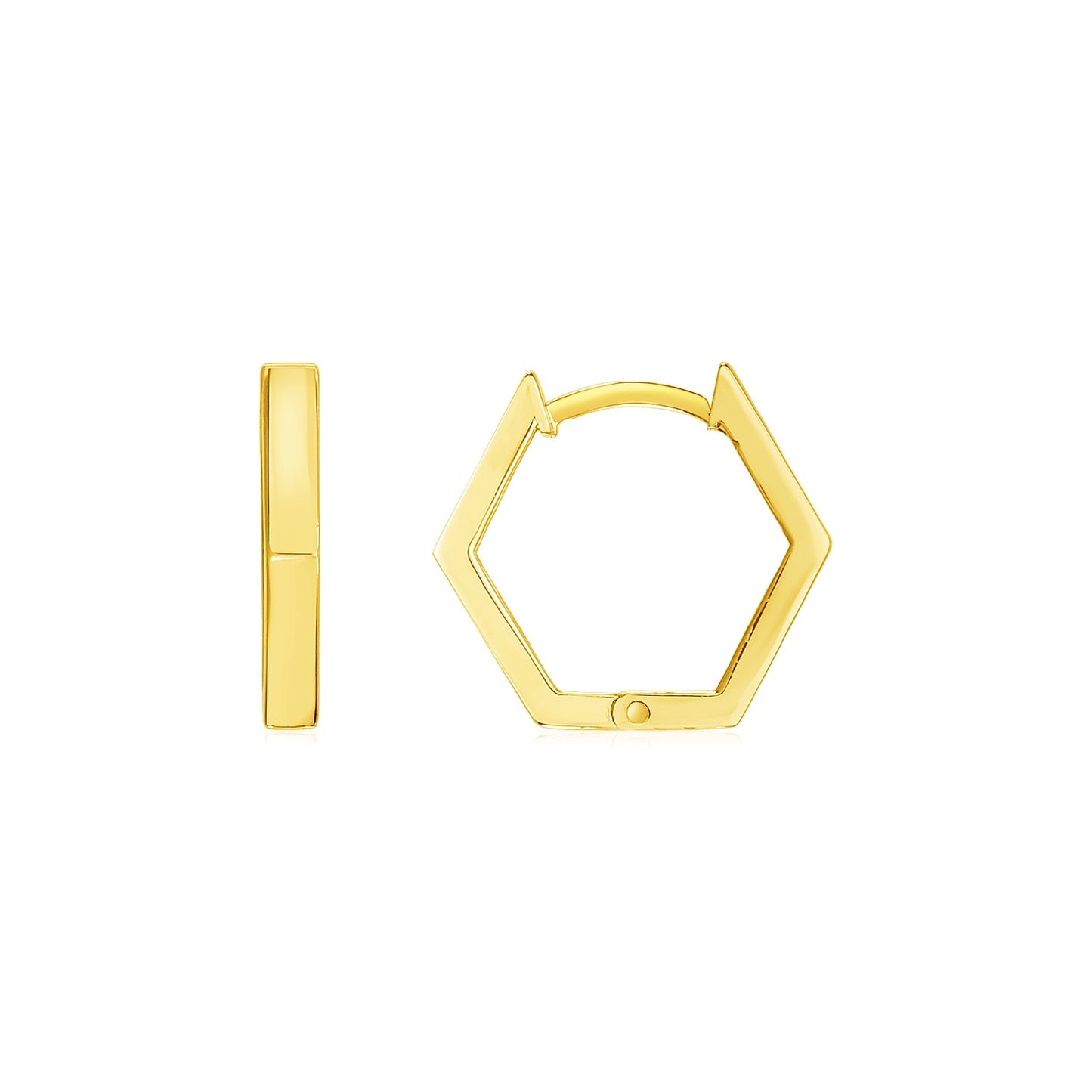 14k Yellow Gold Hexagon Huggie Hoops Earrings-Teresa&#39;s Fashionista LLC