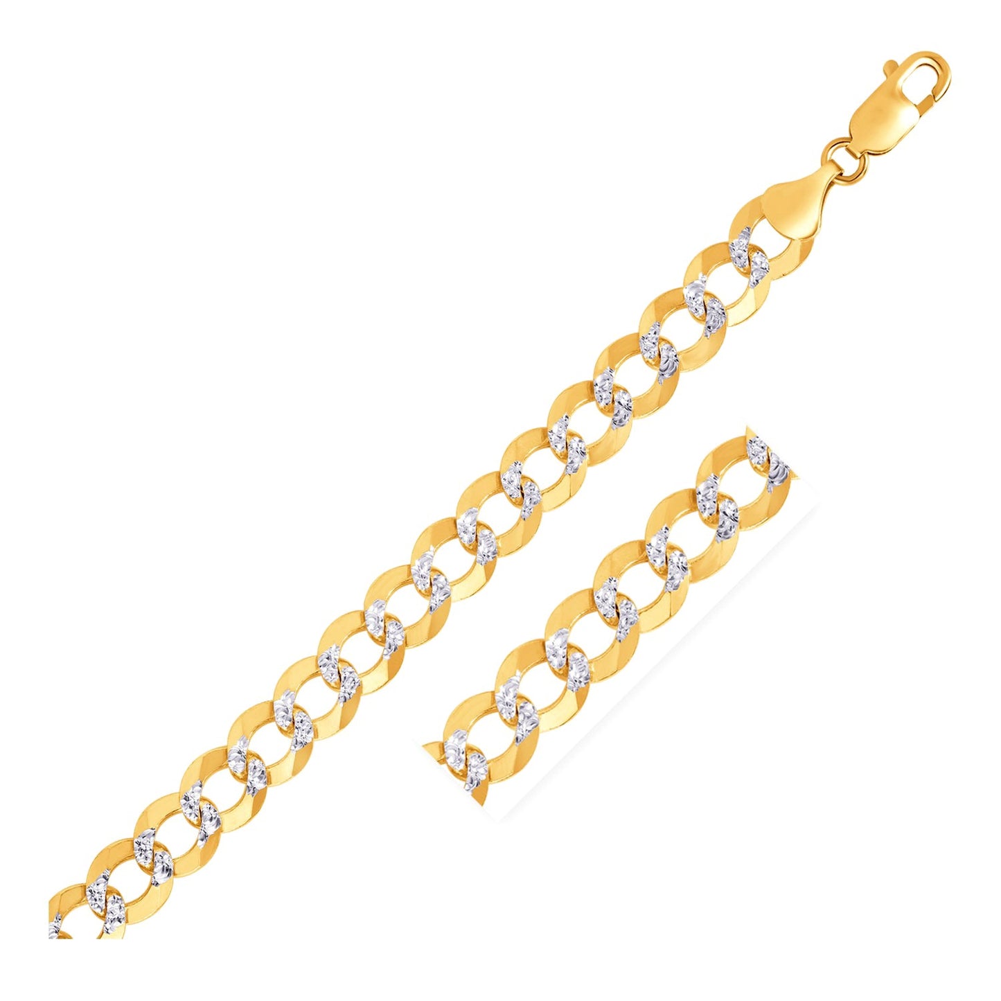 10 mm 14k Two Tone Gold Pave Curb Chain (9.70 mm)-Teresa&#39;s Fashionista LLC