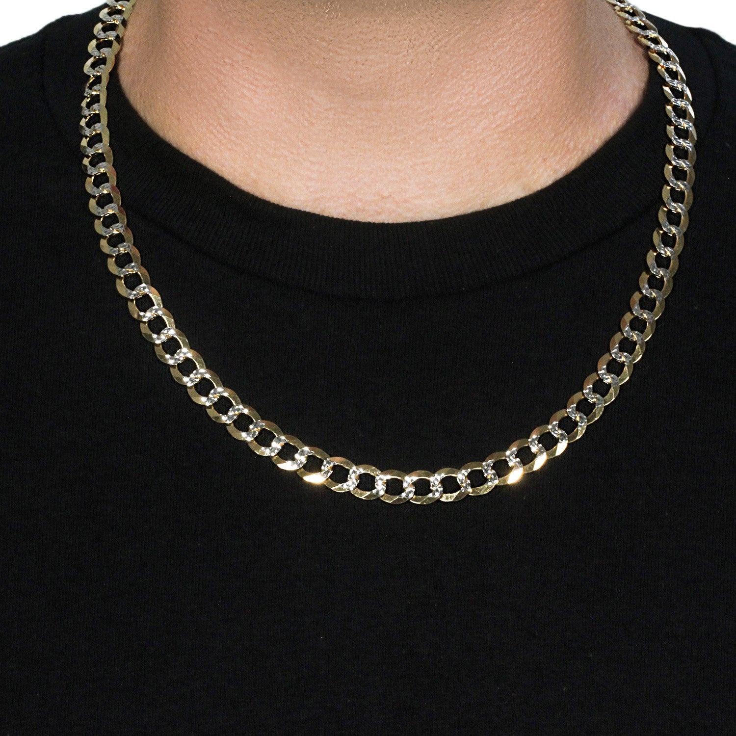 10 mm 14k Two Tone Gold Pave Curb Chain (9.70 mm)-Teresa&#39;s Fashionista LLC