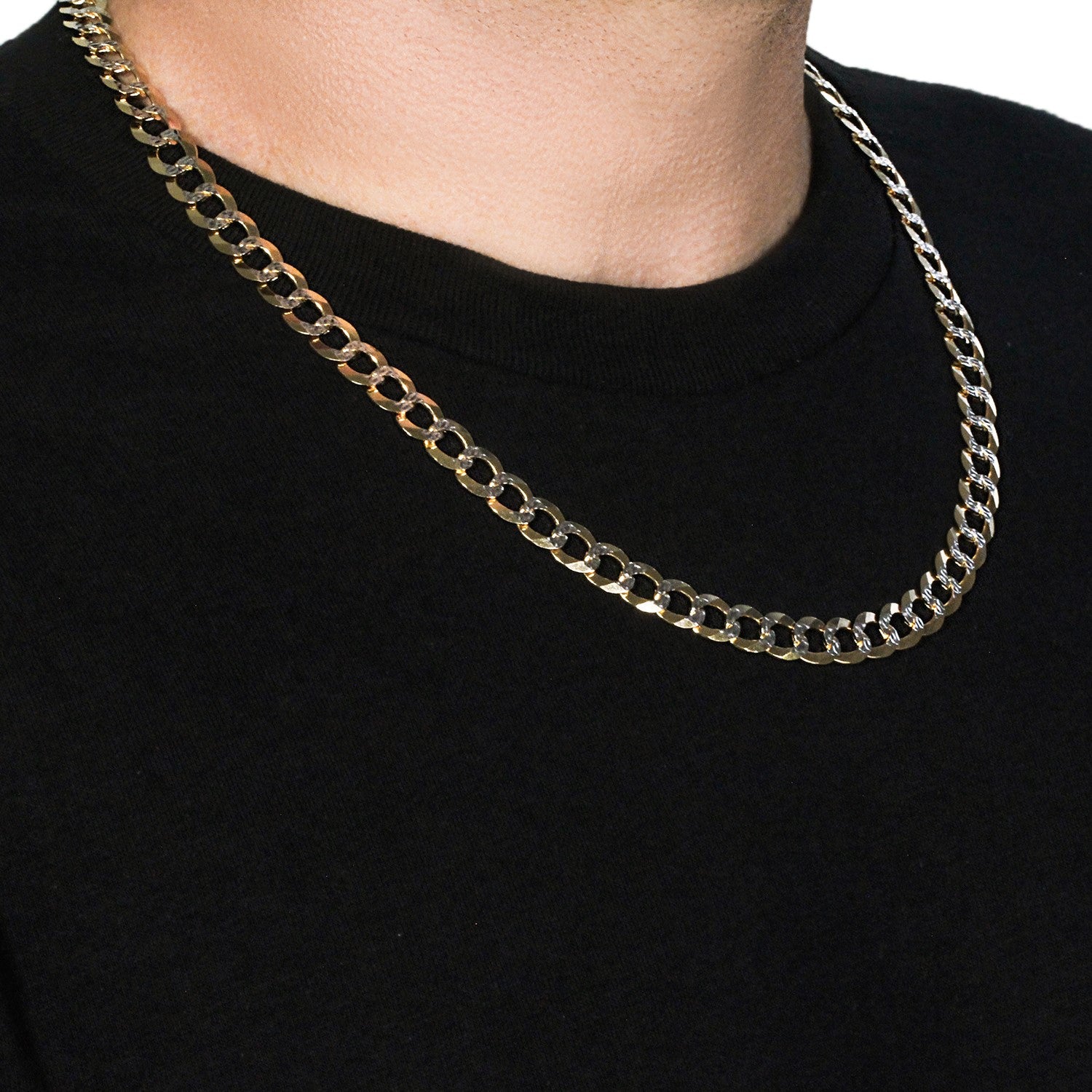 10 mm 14k Two Tone Gold Pave Curb Chain (9.70 mm)-Teresa&#39;s Fashionista LLC