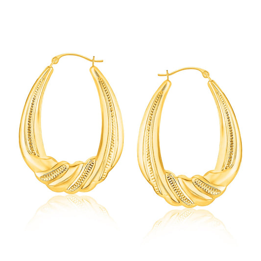 14k Yellow Gold Graduated Textured Oval Hoop Earrings-Teresa&#39;s Fashionista LLC