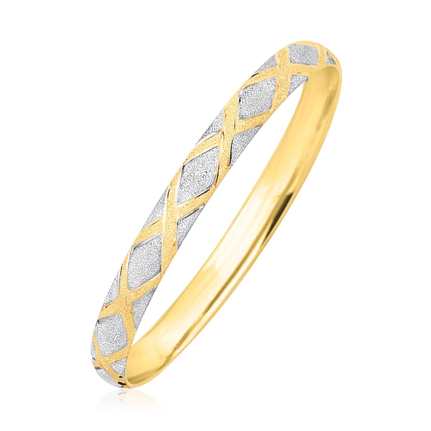 10k Two-Tone Gold Geometric Diamond Motif Bangle (6.00 mm)-Teresa&#39;s Fashionista LLC