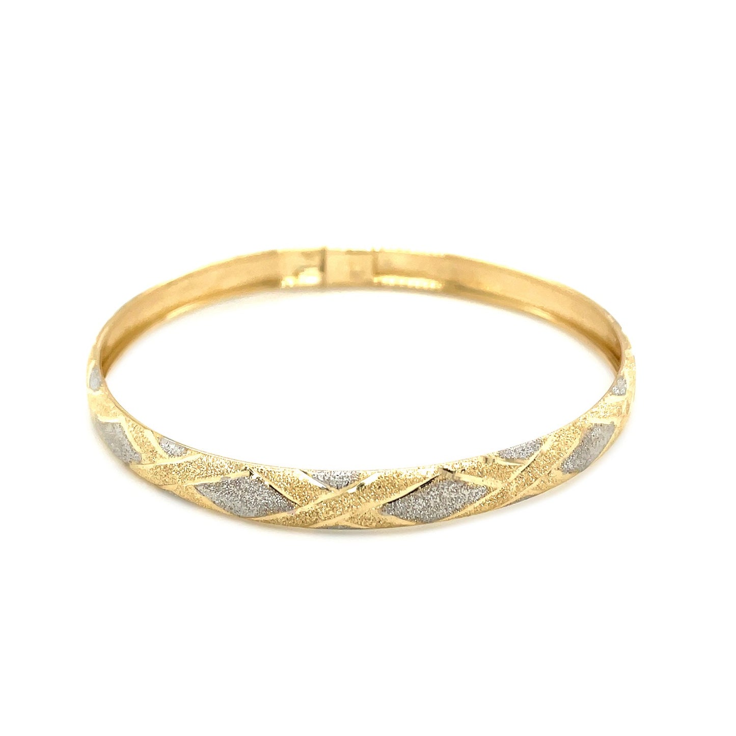 10k Two-Tone Gold Geometric Diamond Motif Bangle (6.00 mm)-Teresa&#39;s Fashionista LLC