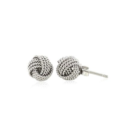 Sterling Silver Textured Love Knot Stud Style Earrings(9mm)-Teresa&#39;s Fashionista LLC