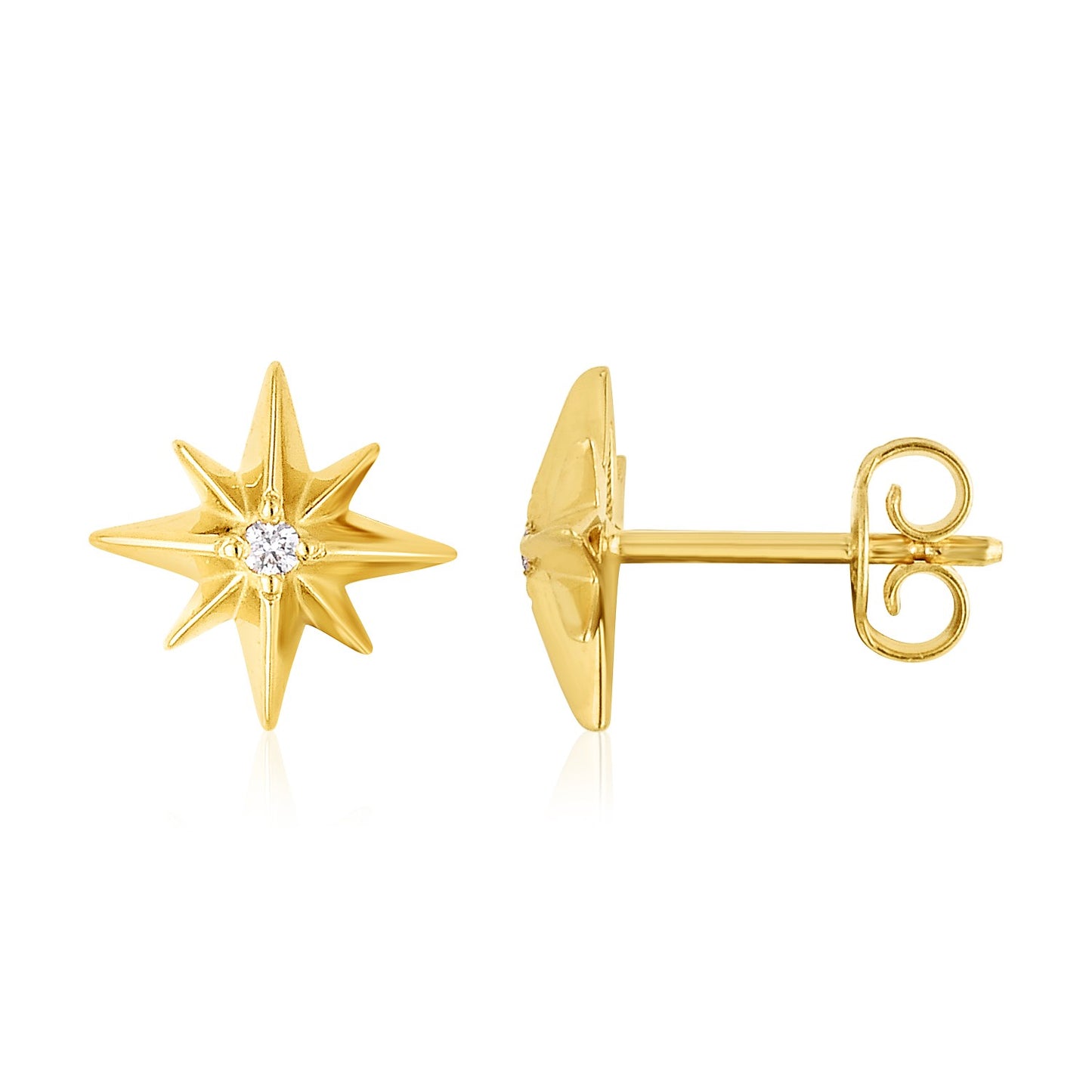 14K Yellow Gold High Polish North Star Diamond Earrings-Teresa&#39;s Fashionista LLC