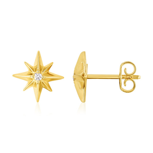 14K Yellow Gold High Polish North Star Diamond Earrings-Teresa&#39;s Fashionista LLC