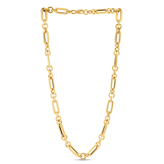 14k Yellow Gold Italian Alternating Paperclip Round Links Chain Necklace-Teresa&#39;s Fashionista LLC