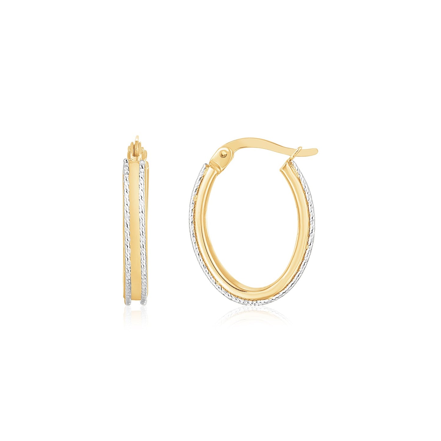 14K Two Tone Gold Diamond Cut Oval Hoop Earrings-Teresa&#39;s Fashionista LLC