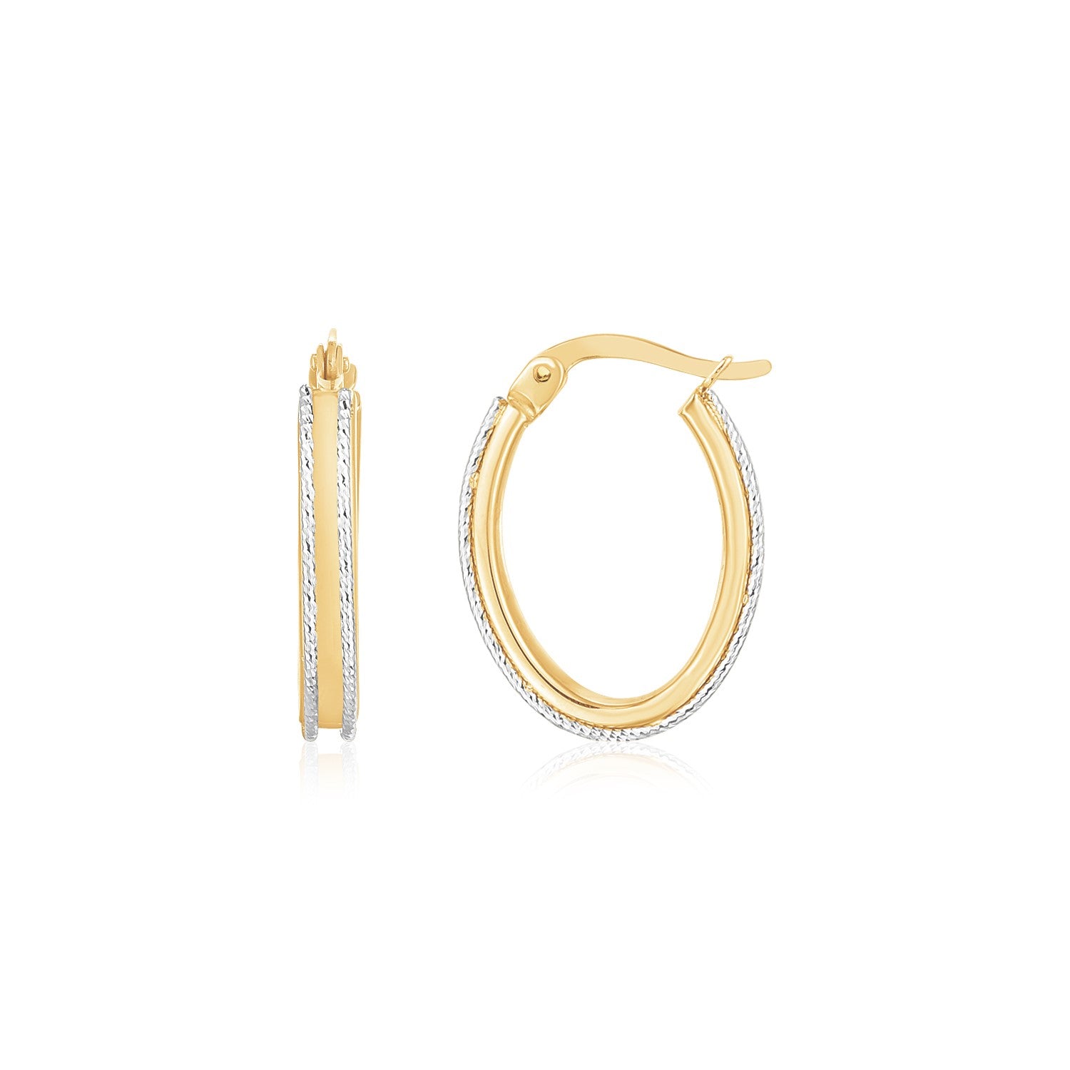 14K Two Tone Gold Diamond Cut Oval Hoop Earrings-Teresa&#39;s Fashionista LLC