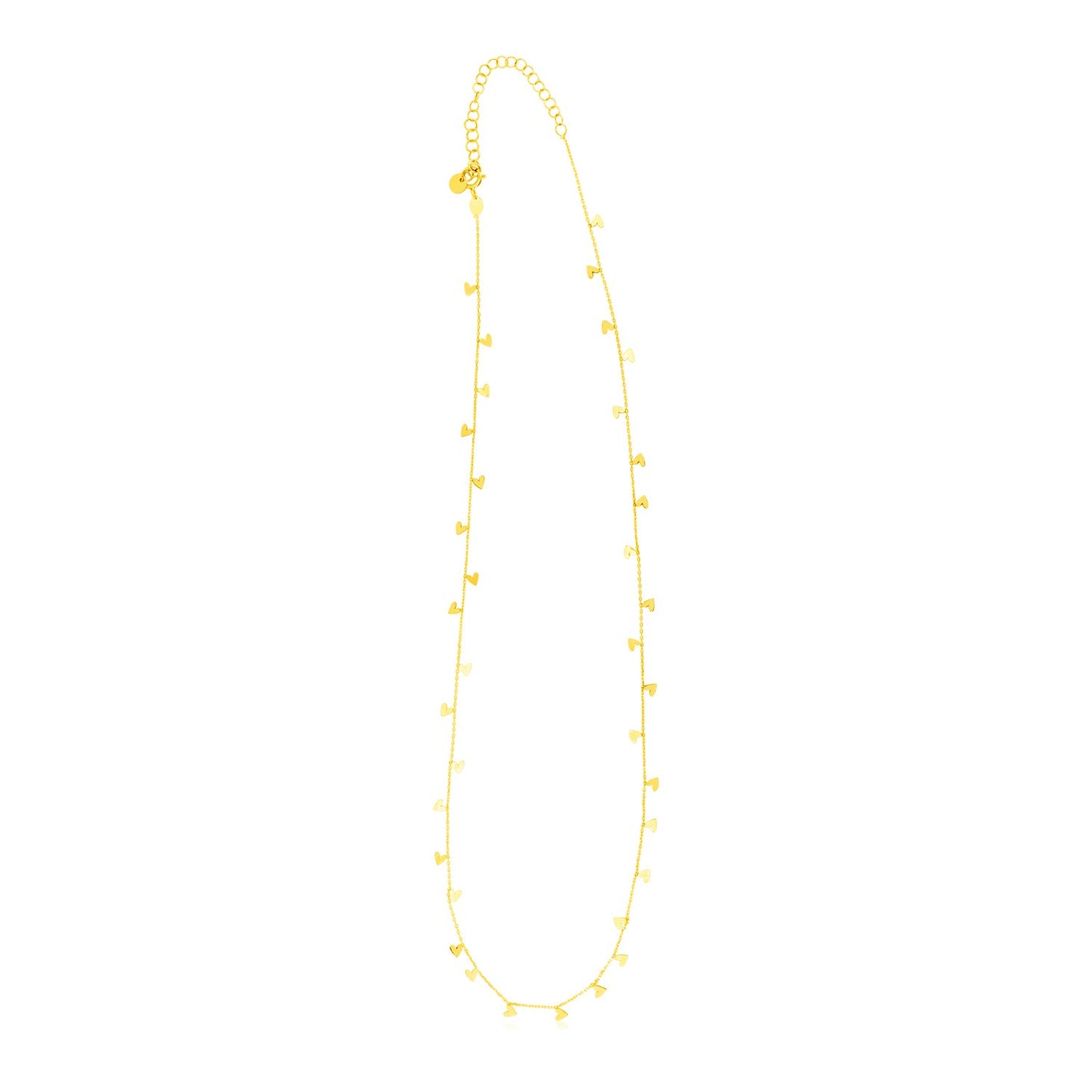 14K Yellow Gold Necklace with Dangling Hearts-Teresa&#39;s Fashionista LLC