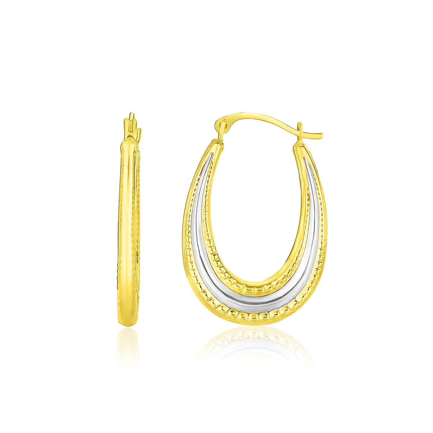 10k Two-Tone Gold Graduated Textured Oval Hoop Earrings-Teresa&#39;s Fashionista LLC