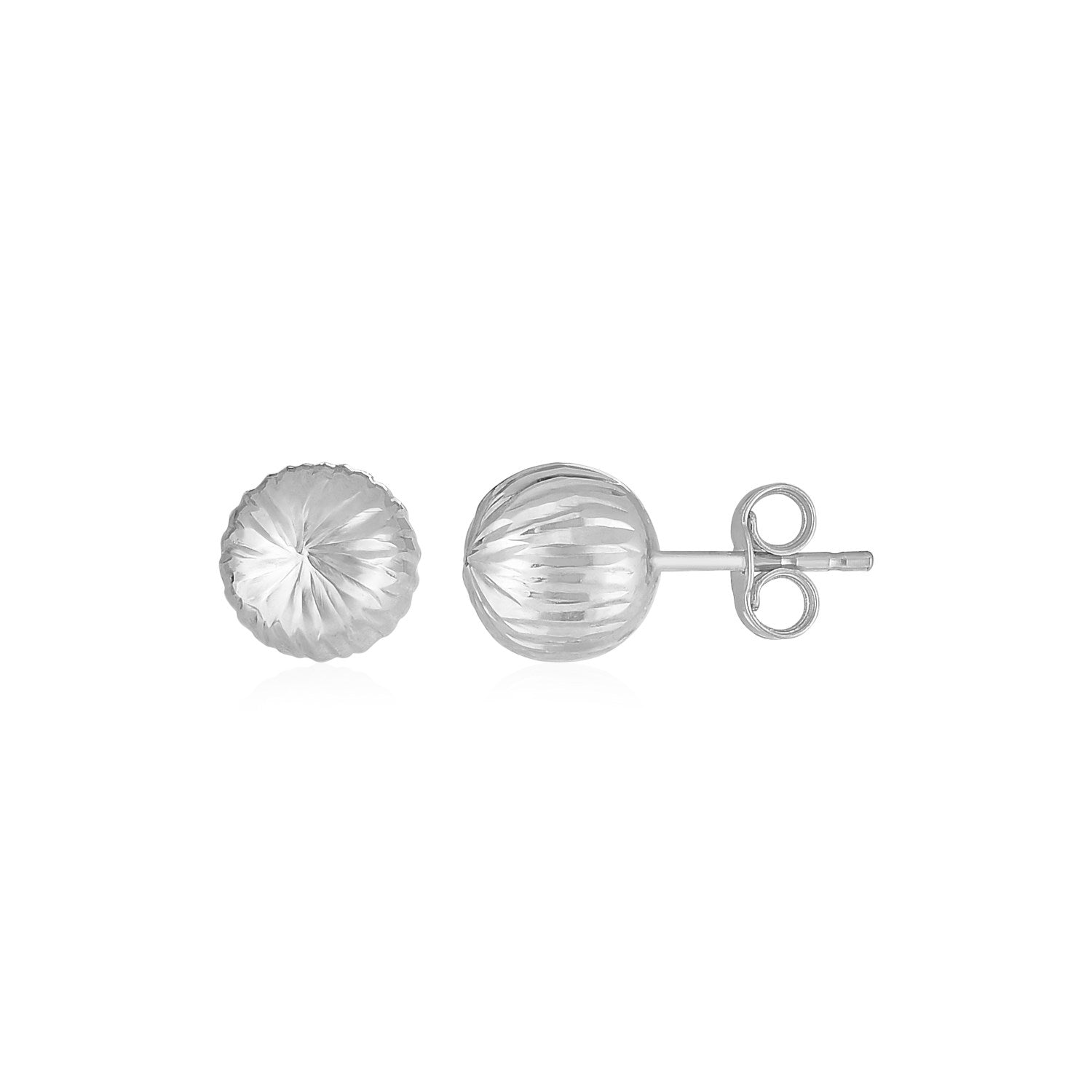 14K White Gold Ball Earrings with Linear Texture(5mm)-Teresa&#39;s Fashionista LLC