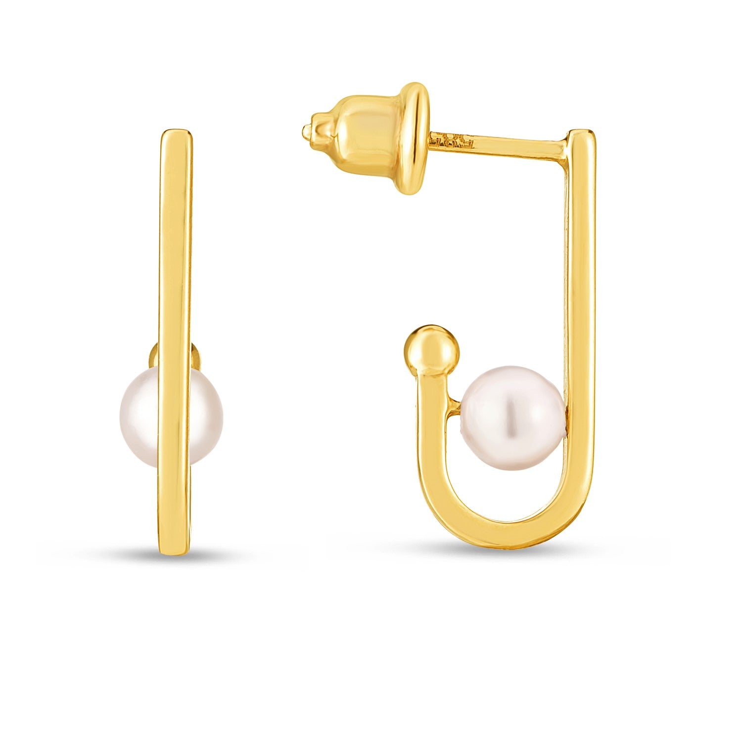 14k Yellow Gold J Hoop Pearl Earrings-Teresa&#39;s Fashionista LLC