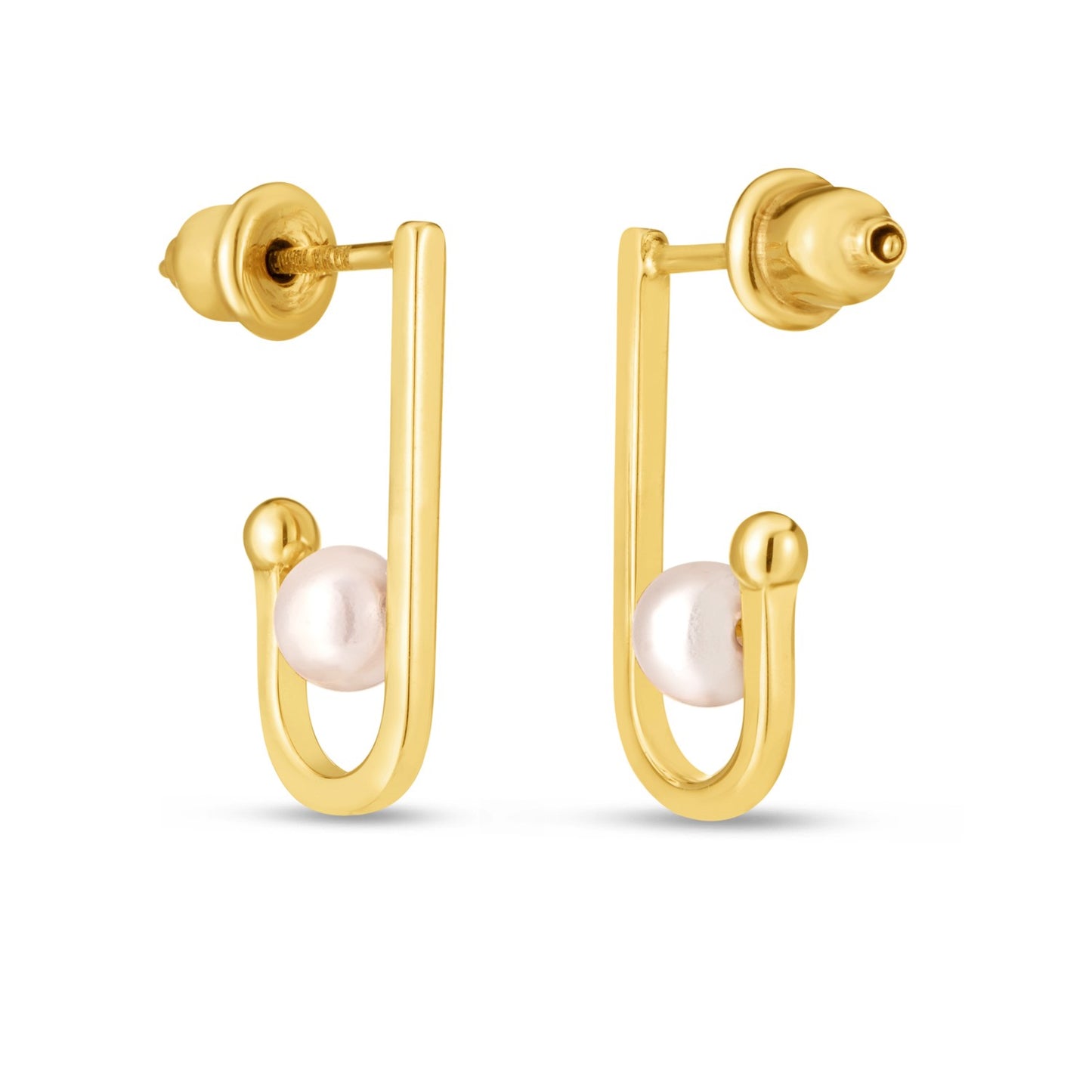 14k Yellow Gold J Hoop Pearl Earrings-Teresa&#39;s Fashionista LLC