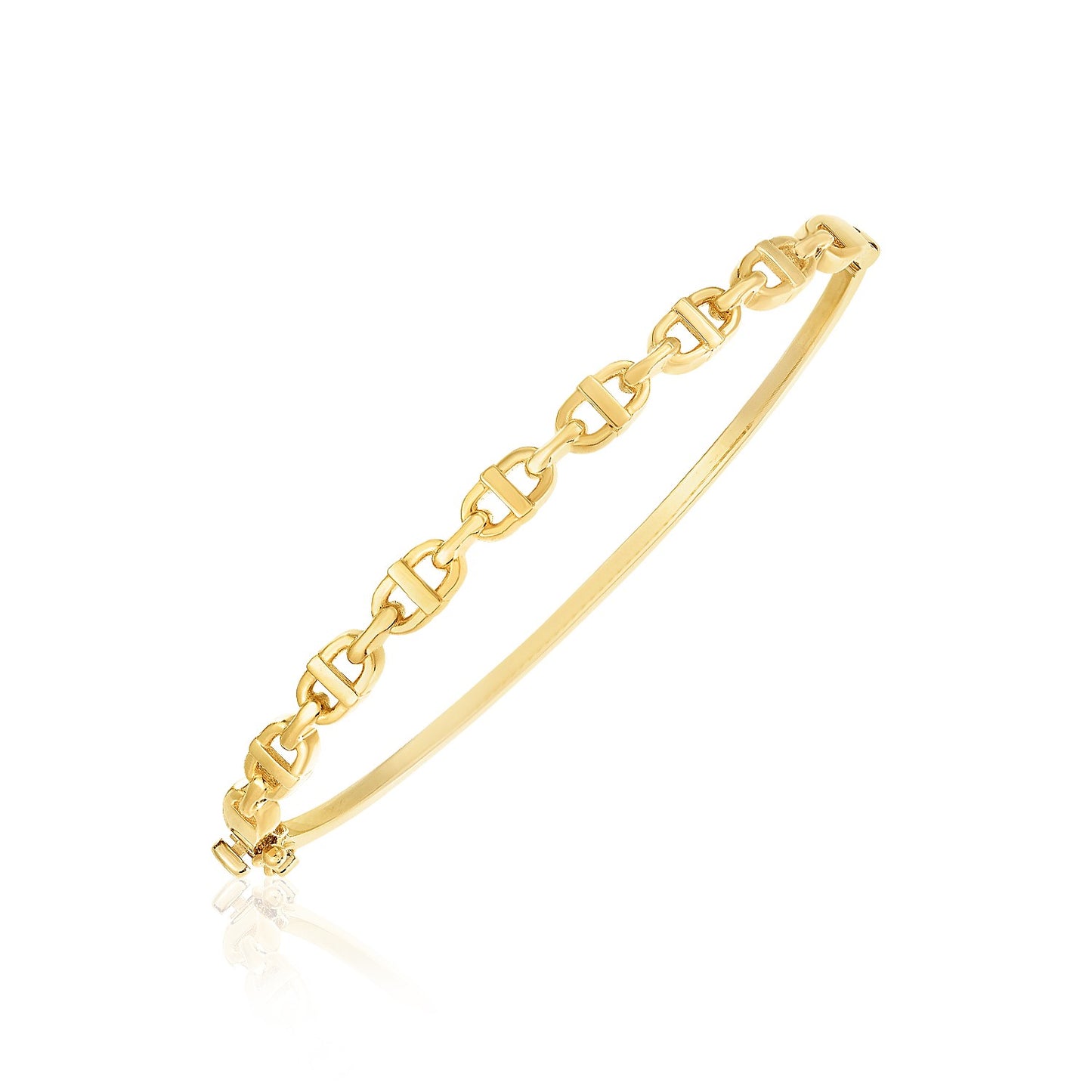 14k Yellow Gold High Polish Puffed Mariner Link Bangle (4.60 mm)-Teresa&#39;s Fashionista LLC