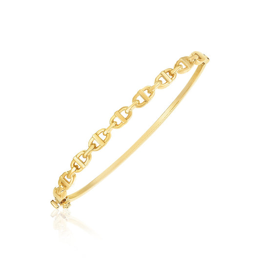 14k Yellow Gold High Polish Puffed Mariner Link Bangle (4.60 mm)-Teresa&#39;s Fashionista LLC