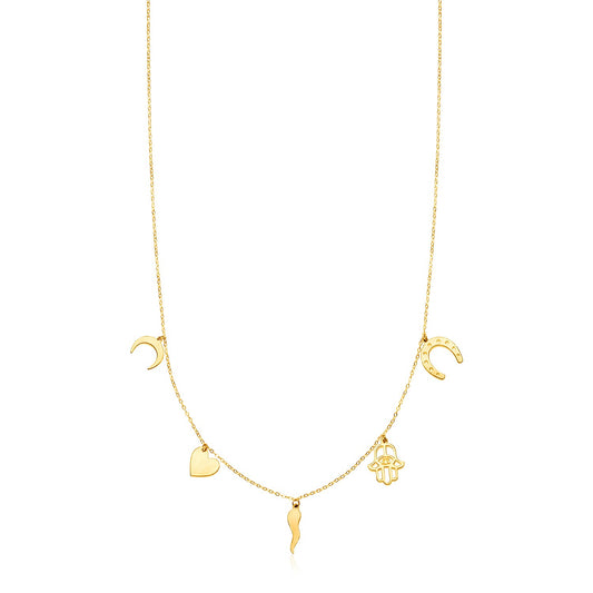 14K Yellow Gold Necklace with Polished Charms-Teresa&#39;s Fashionista LLC