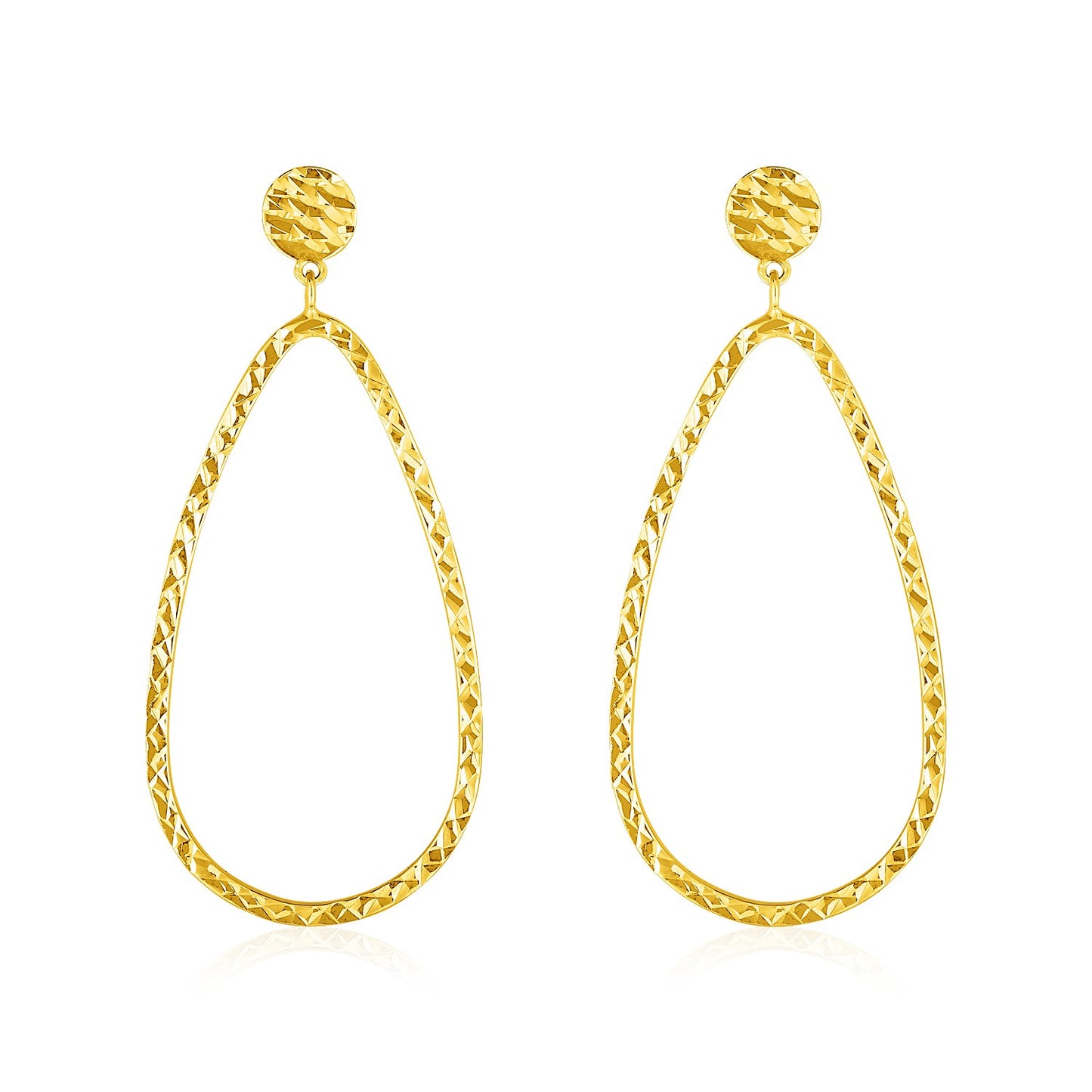 14k Yellow Gold Textured Teardrop Motif Post Earrings-Teresa&#39;s Fashionista LLC