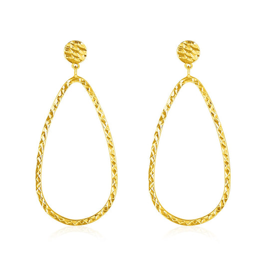 14k Yellow Gold Textured Teardrop Motif Post Earrings-Teresa&#39;s Fashionista LLC