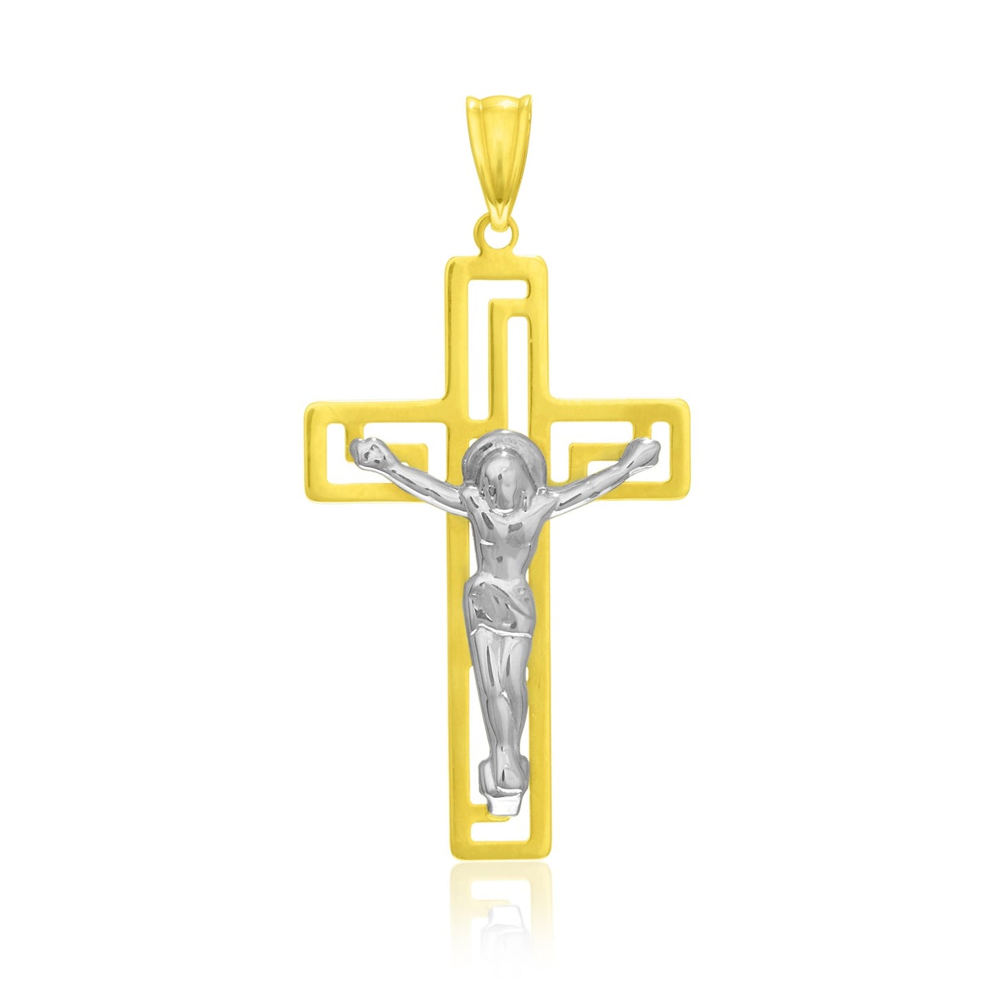 14k Two-Tone Gold Cross with Figure Pendant-Teresa&#39;s Fashionista LLC