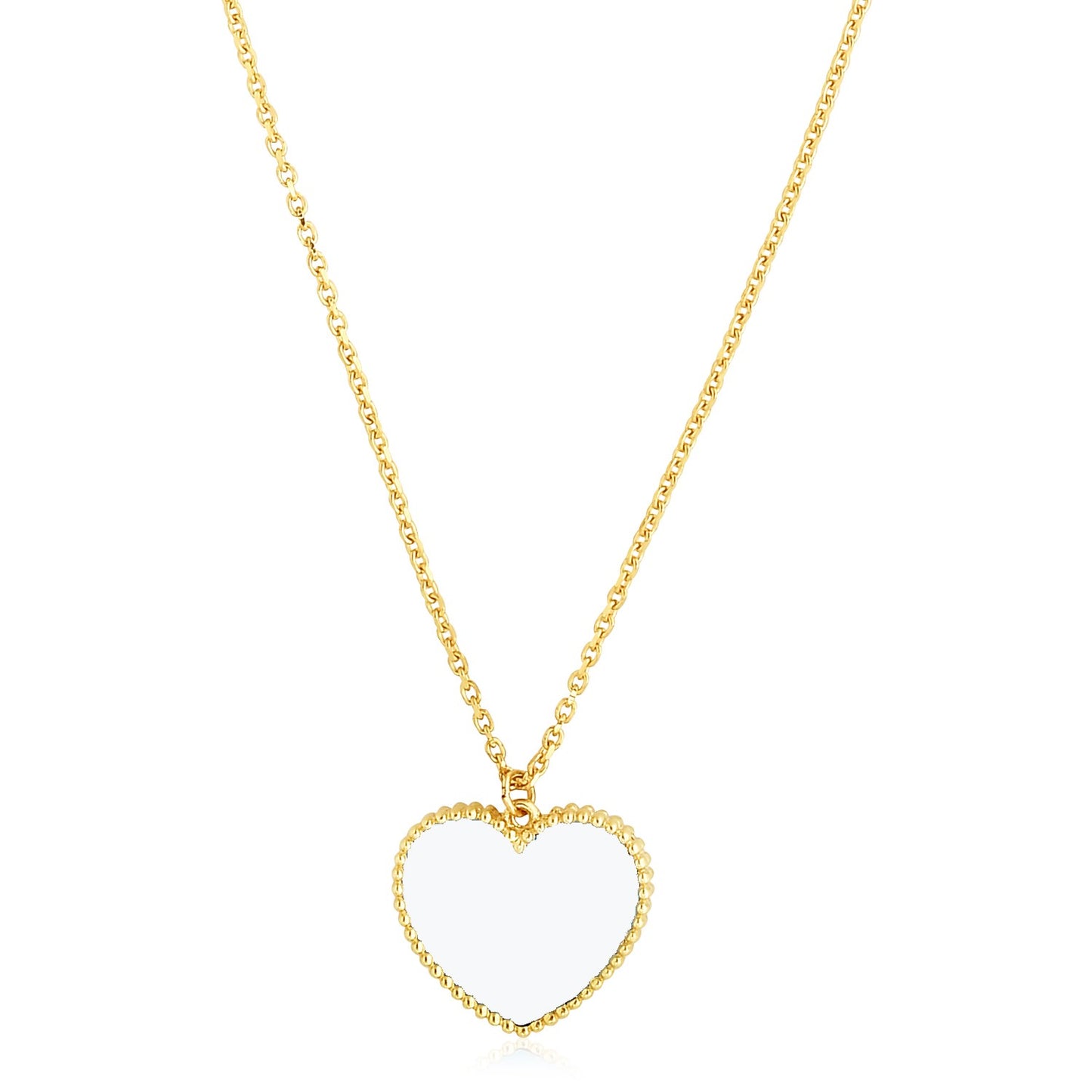 14k Yellow Gold High Polish Heart Pearl Paste Necklace-Teresa&#39;s Fashionista LLC