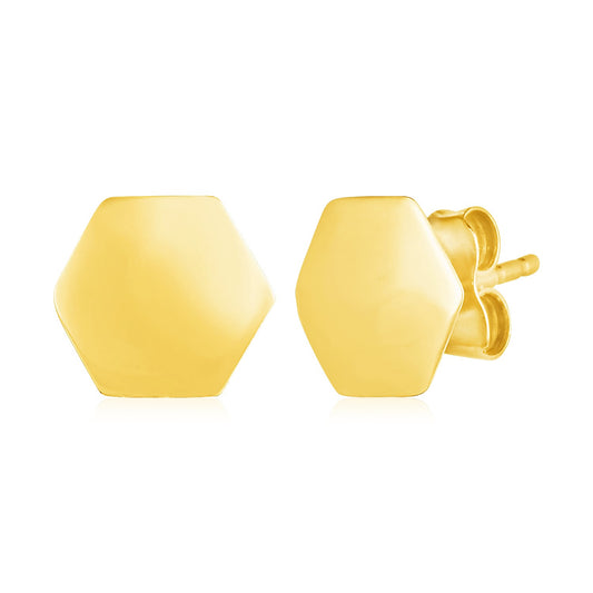 14k Yellow Gold Hexagon Stud Earrings-Teresa&#39;s Fashionista LLC