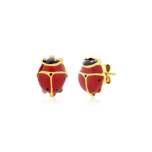 14K Yellow Gold Lady Bug Earrings-Teresa&#39;s Fashionista LLC