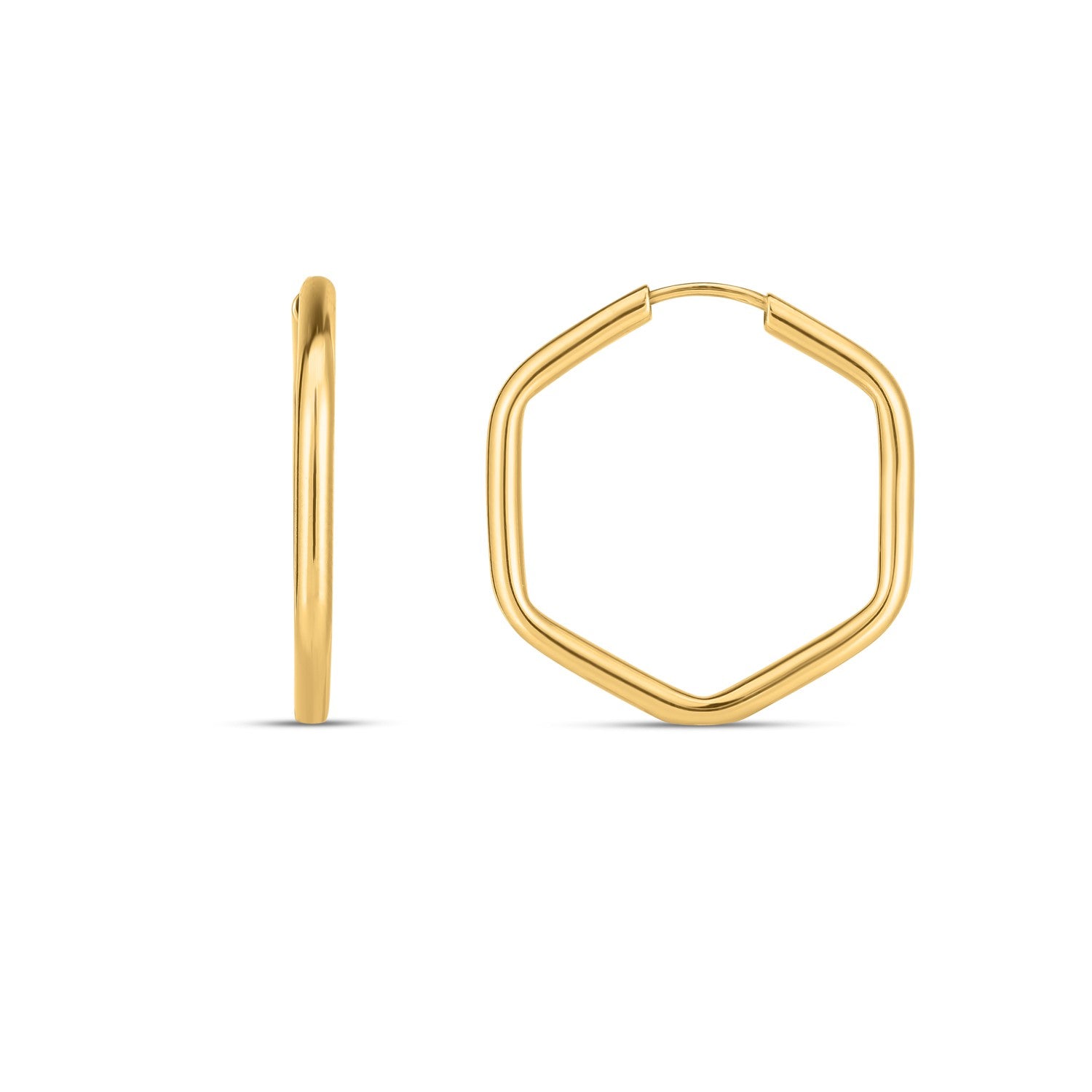 14k Yellow Gold Endless Hexagon Hoop Earrings-Teresa&#39;s Fashionista LLC