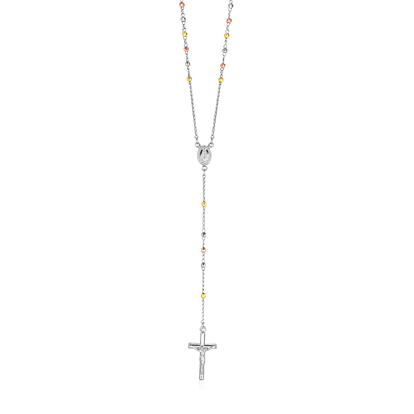 Three Toned Rosary Chain and Bead Necklace in Sterling Silver-Teresa&#39;s Fashionista LLC