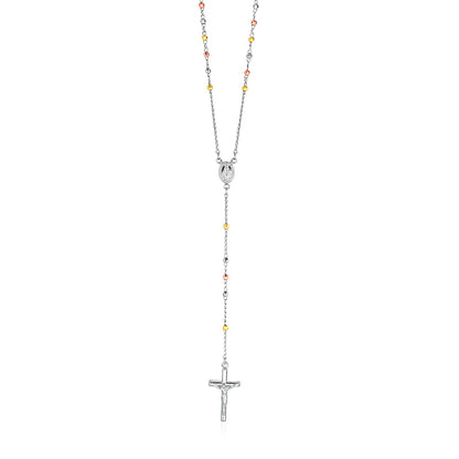 Three Toned Rosary Chain and Bead Necklace in Sterling Silver-Teresa&#39;s Fashionista LLC