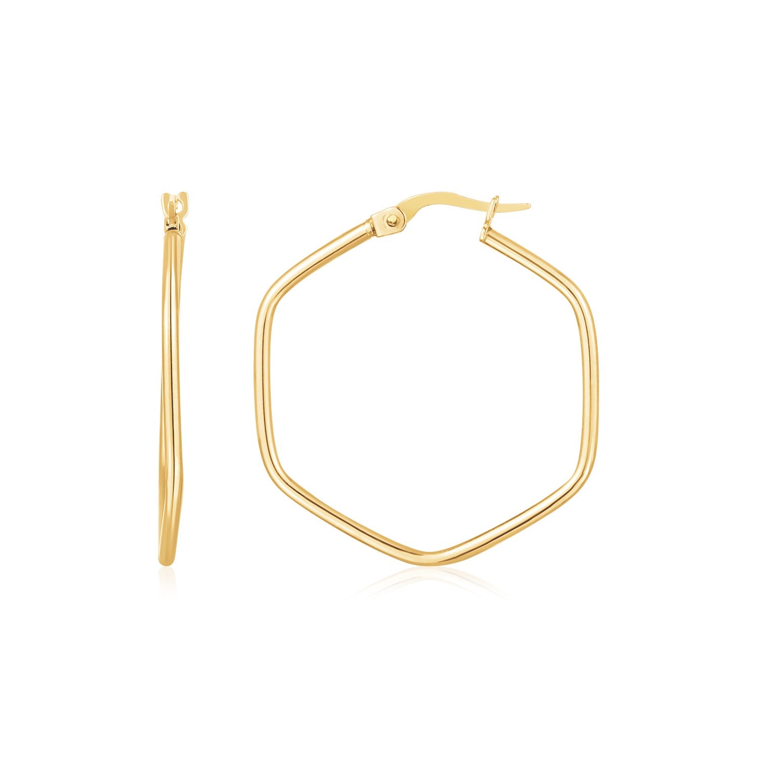 14K Yellow Gold Hexagon Hoop Rounded Edge Earrings-Teresa&#39;s Fashionista LLC