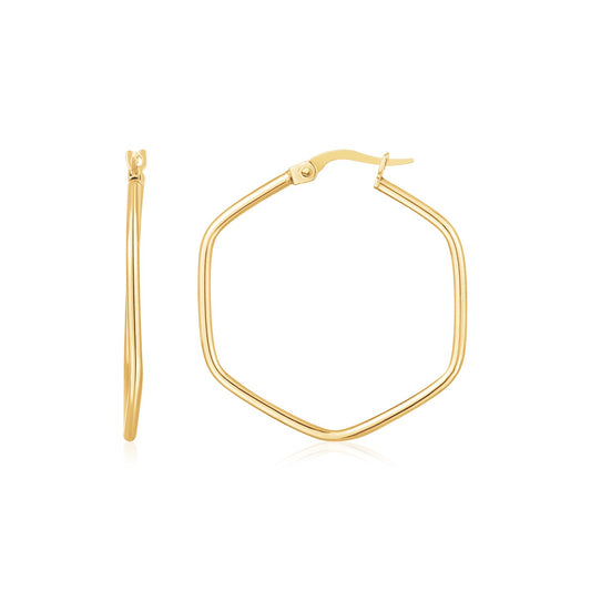 14K Yellow Gold Hexagon Hoop Rounded Edge Earrings-Teresa&#39;s Fashionista LLC