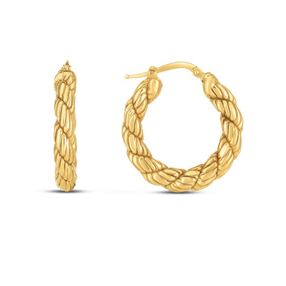 14k Yellow Gold Rope Hoop Earrings-Teresa&#39;s Fashionista LLC