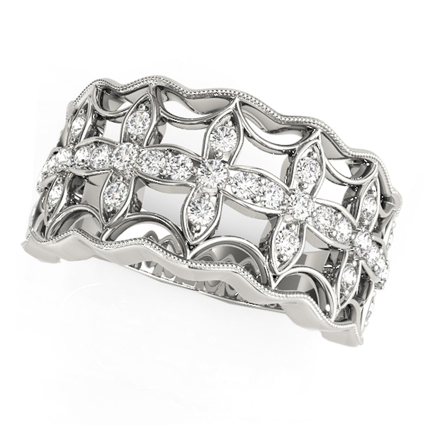 Diamond Studded Four Leaf Clover Motif Ring in 14k White Gold (1/4 cttw)-Teresa&#39;s Fashionista LLC