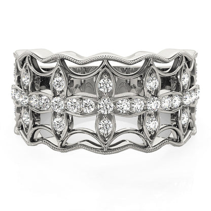 Diamond Studded Four Leaf Clover Motif Ring in 14k White Gold (1/4 cttw)-Teresa&#39;s Fashionista LLC