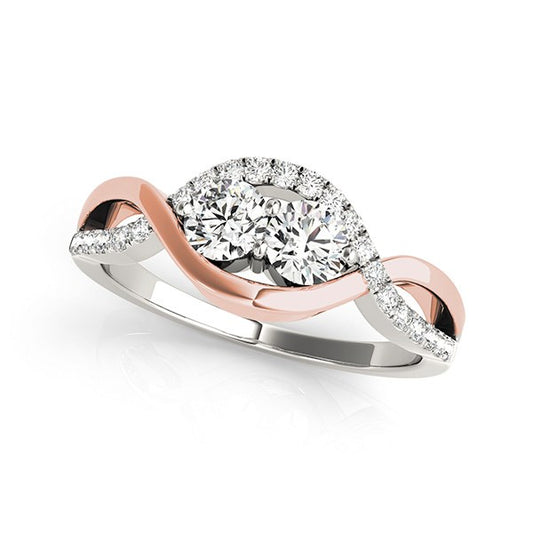 14k White And Rose Gold Infinity Style Two Stone Diamond Ring (5/8 cttw)-Teresa&#39;s Fashionista LLC