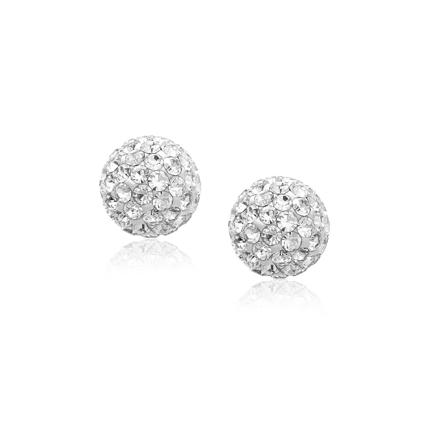 White Tone Crystal Ball Stud Earrings in 14k Yellow Gold(8mm)-Teresa&#39;s Fashionista LLC