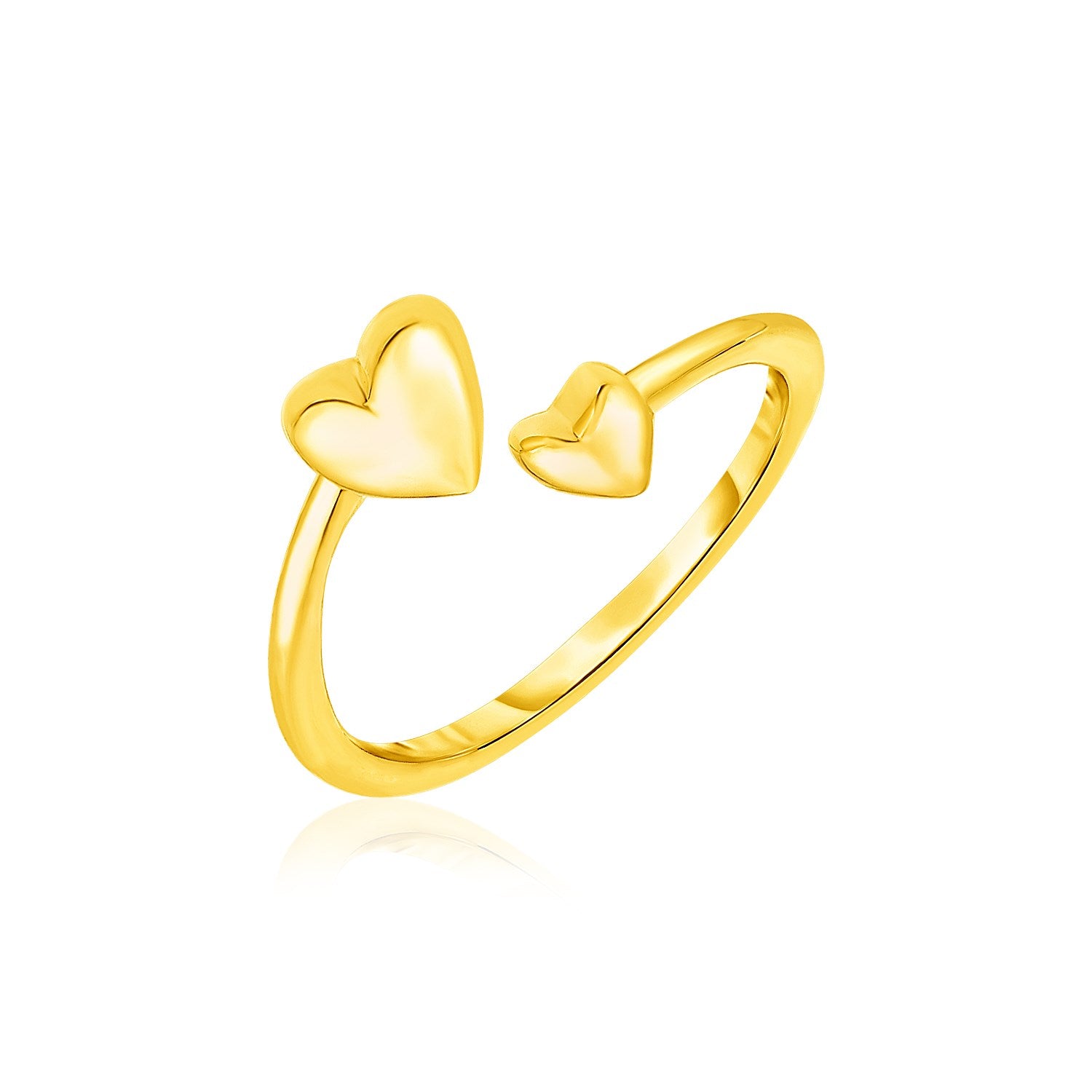 14k Yellow Gold Bypass Style Toe Ring with Polished Hearts-Teresa&#39;s Fashionista LLC