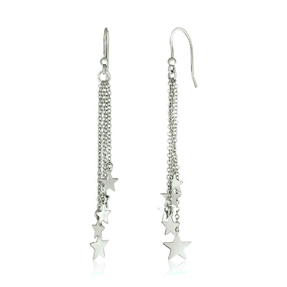 Sterling Silver Tassel Earrings with Polished Stars-Teresa&#39;s Fashionista LLC