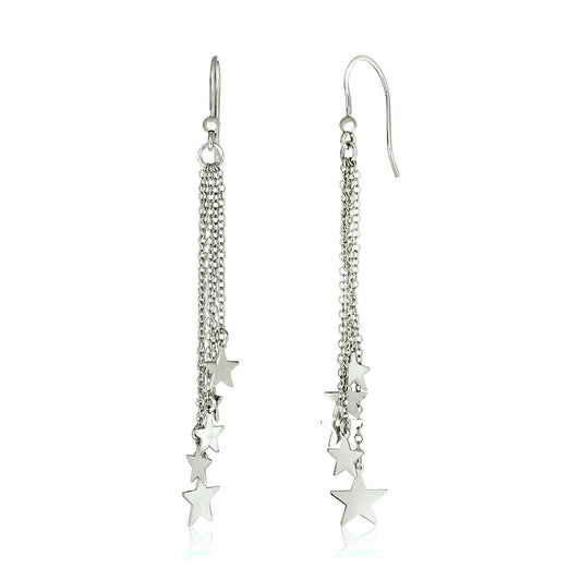 Sterling Silver Tassel Earrings with Polished Stars-Teresa&#39;s Fashionista LLC