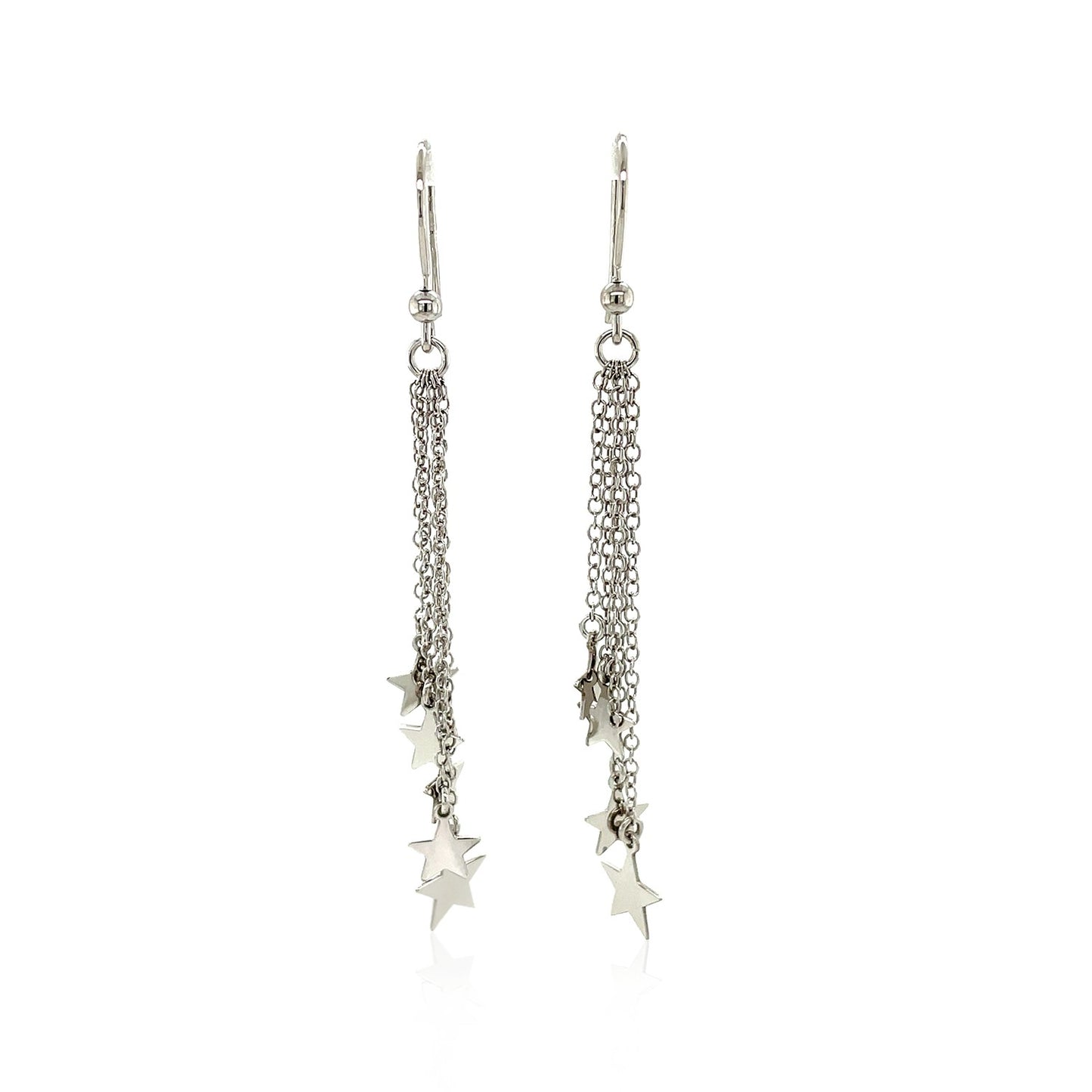 Sterling Silver Tassel Earrings with Polished Stars-Teresa&#39;s Fashionista LLC