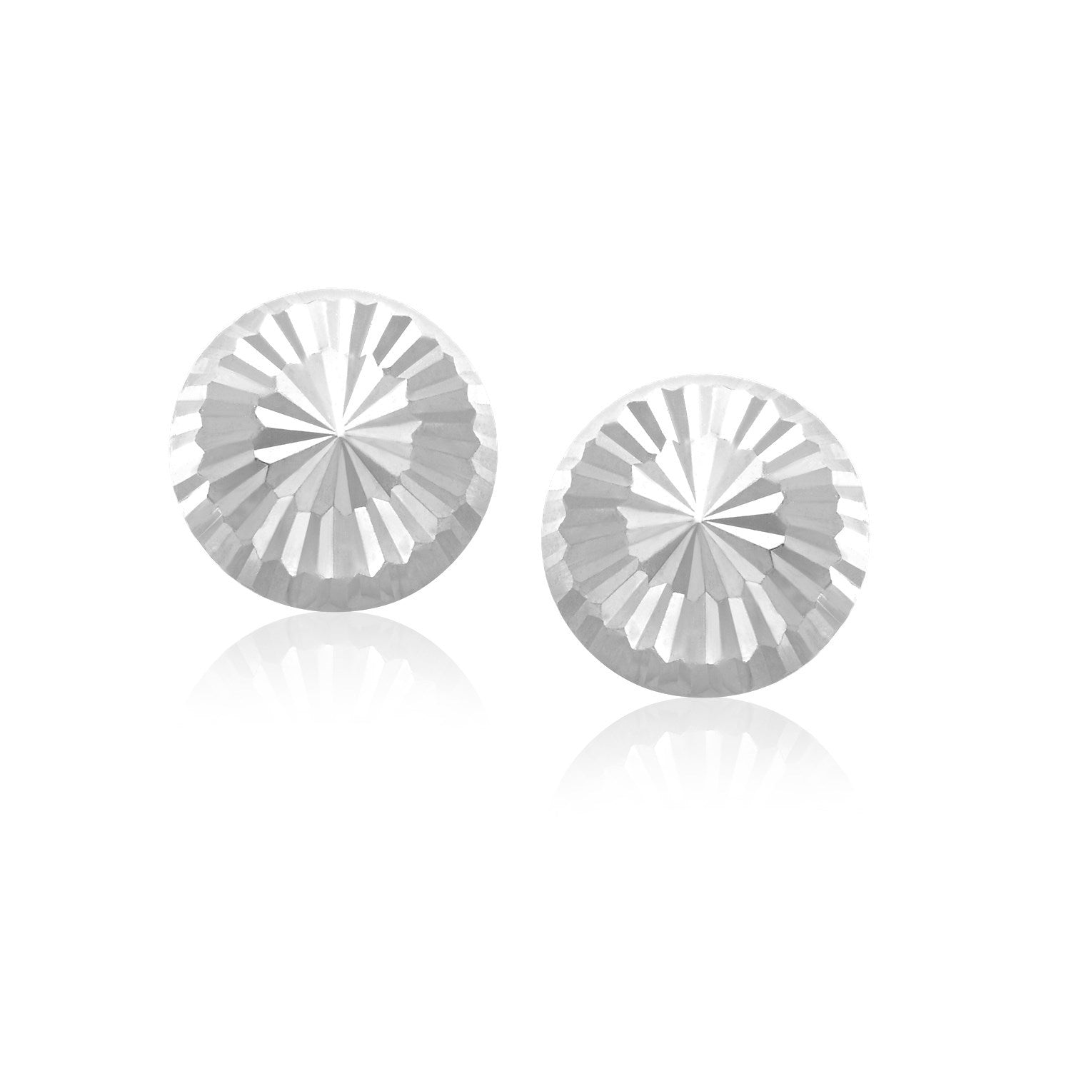 Flat Style Diamond Cut Stud Earrings in 14k White Gold(8mm)-Teresa&#39;s Fashionista LLC