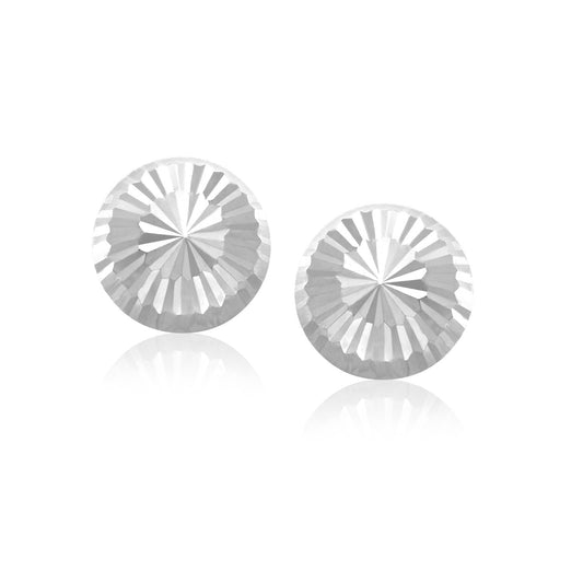 Flat Style Diamond Cut Stud Earrings in 14k White Gold(8mm)-Teresa&#39;s Fashionista LLC