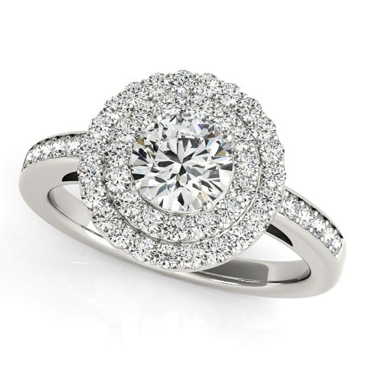 14k White Gold Round with Two-Row Halo Diamond Engagement Ring (1 1/2 cttw)-Teresa&#39;s Fashionista LLC