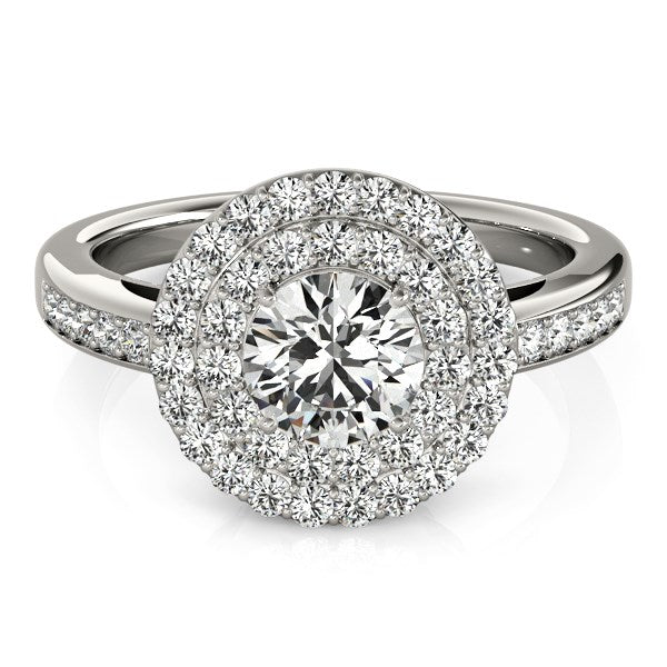 14k White Gold Round with Two-Row Halo Diamond Engagement Ring (1 1/2 cttw)-Teresa&#39;s Fashionista LLC