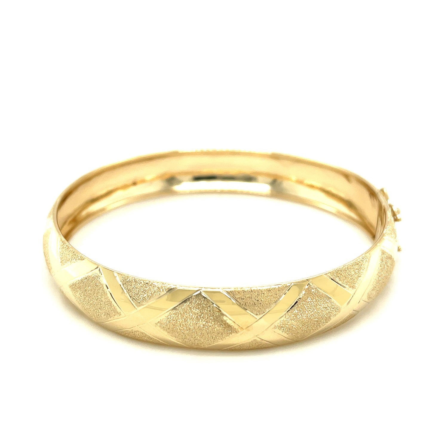 10k Yellow Gold Dual-Textured Diamond Pattern Bangle (12.00 mm)-Teresa&#39;s Fashionista LLC