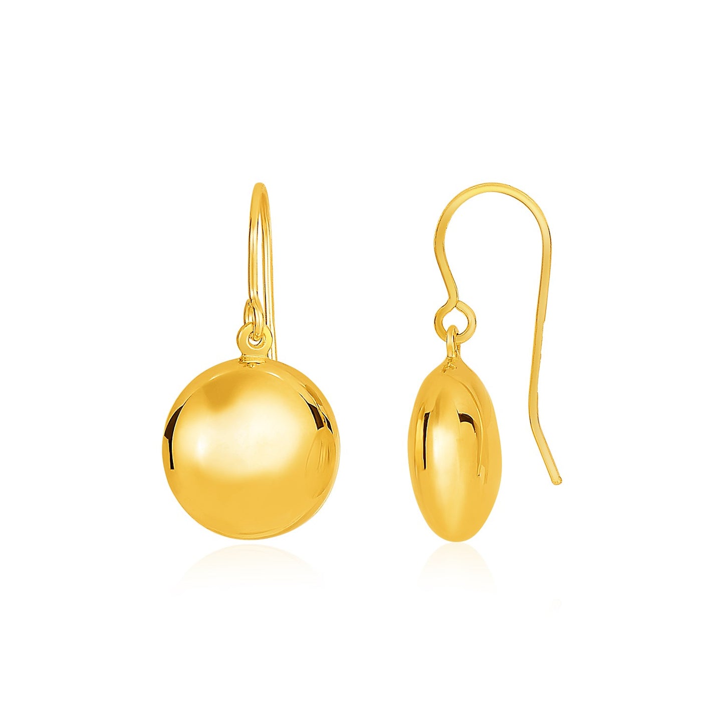 14k Yellow Gold Puffed Circle Shape Drop Earrings-Teresa&#39;s Fashionista LLC