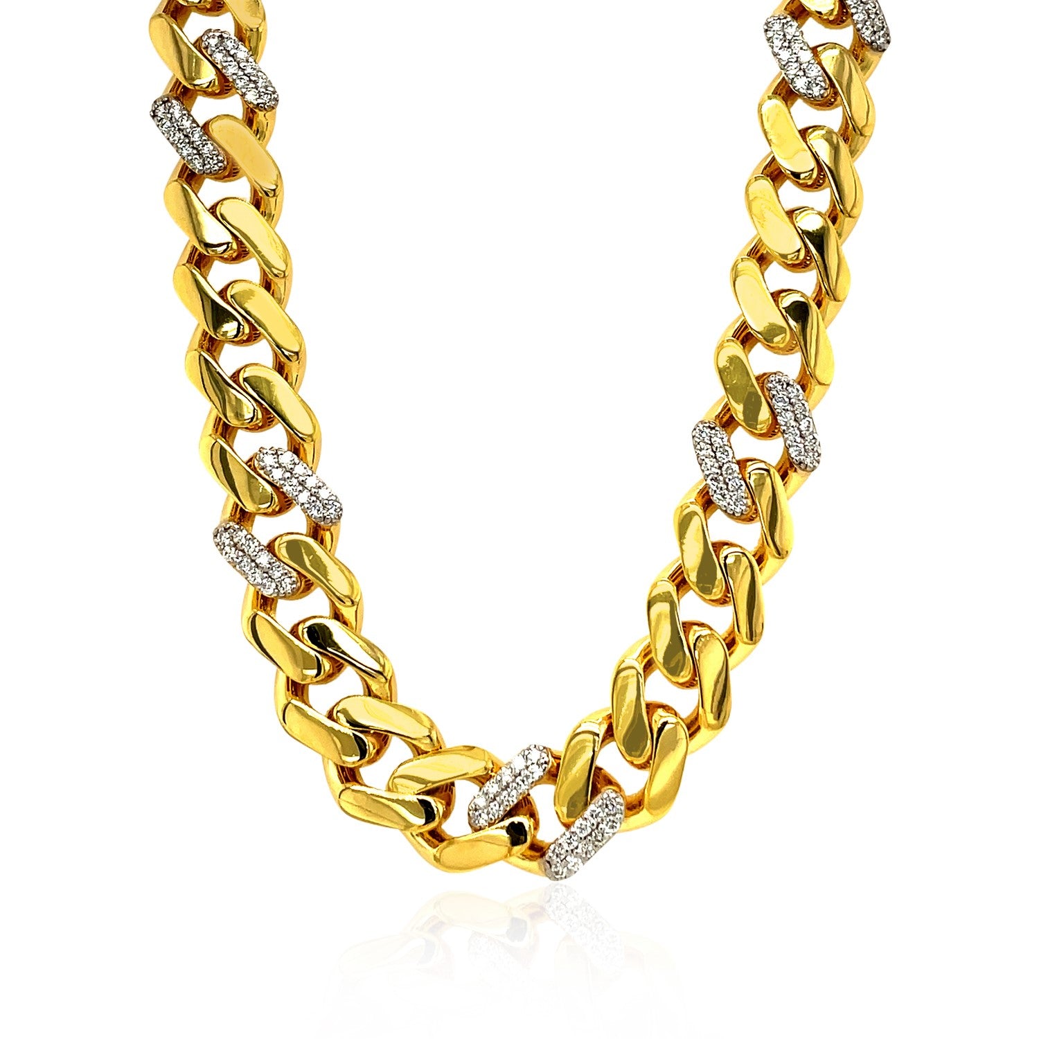 14k Yellow Gold 18 inch Polished Curb Chain Necklace with Diamonds-Teresa&#39;s Fashionista LLC