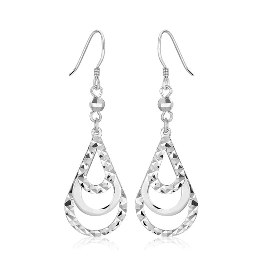 Sterling Silver Textured Graduated Open Teardrop Dangling Style Earrings-Teresa&#39;s Fashionista LLC