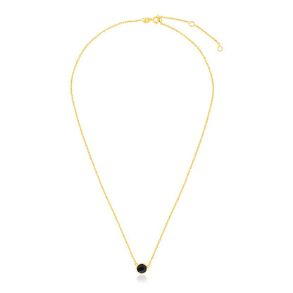 14k Yellow Gold 17 inch Necklace with Round Onyx-Teresa&#39;s Fashionista LLC